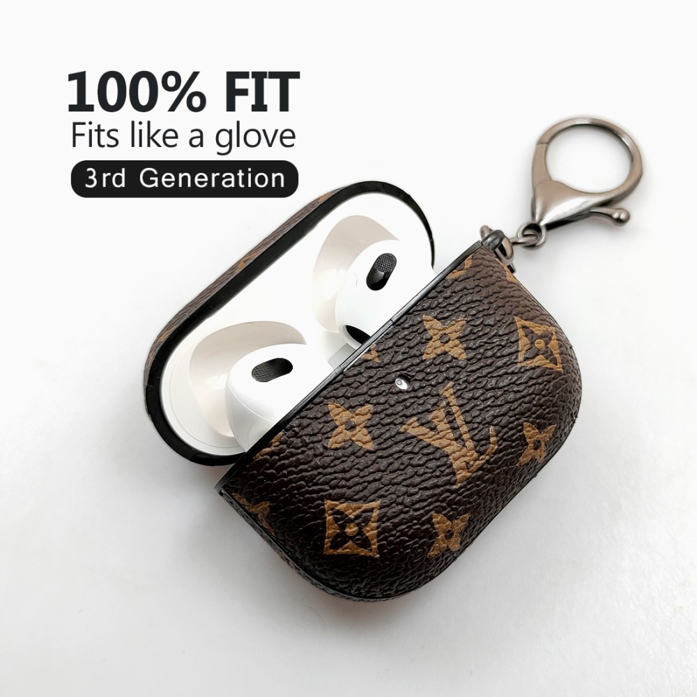 Hortory designer leather lv Airpods 3rd Case with 16.5 inch Neck Lanyard  Keychain and 6.3 inch Wristlet Strap